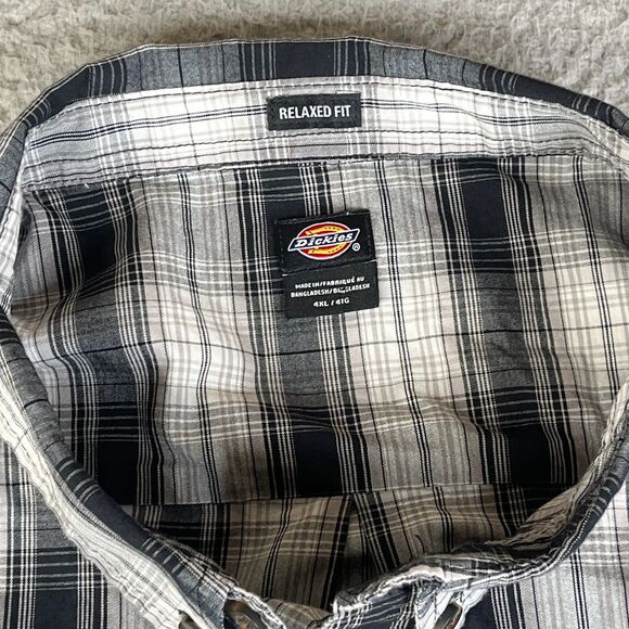 Dickies Shirt Mens 4XL Black White Plaid Relaxed Fit Workwear Button Big & Tall - Picture 5 of 12